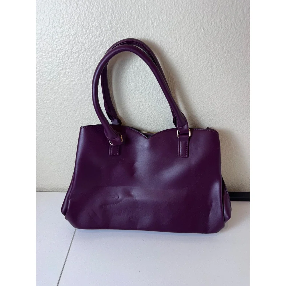 Y2K Purple Faux Leather‎ Lace Overlay Satchel Bag Women Medium Structured Chic